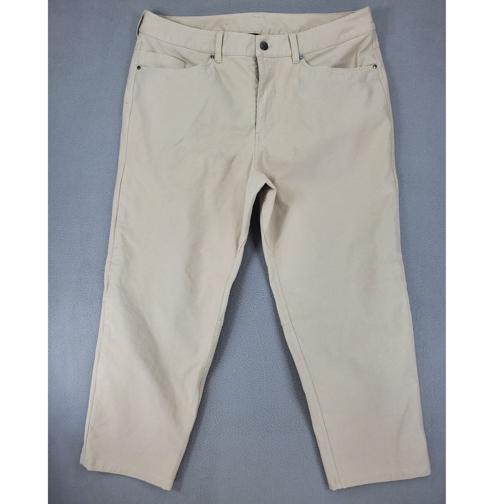 Lululemon ABC Pant Crop Classic Men 36x26 Tan Canvas 5 Pocket Utilitech Trousers